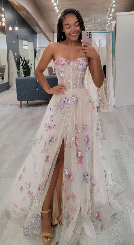 Daily Deals elegant shift dressstrapless a-line wedding dress with floral  Y6970