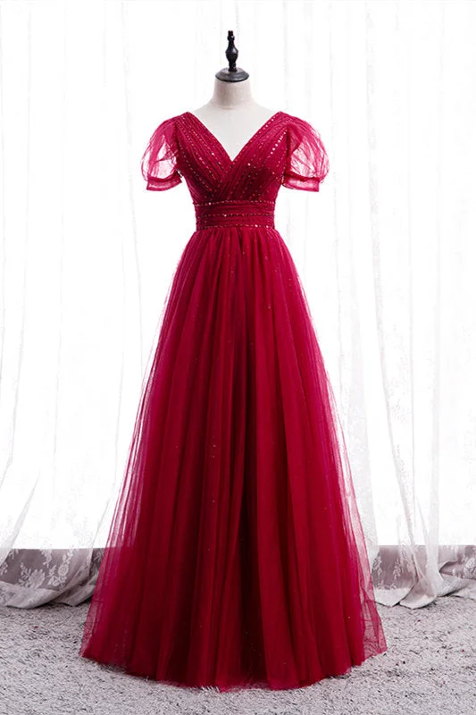 Time-Limited Offer elegant shift dressClassic Red V-Neck Beaded Long Formal Dress