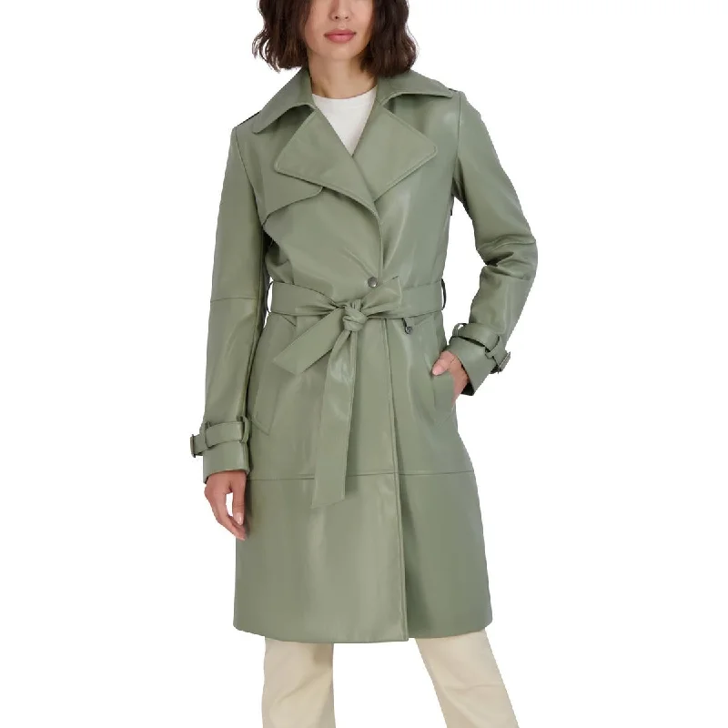 warm trench coatWomens Faux Leather Cold Weather Trench Coat