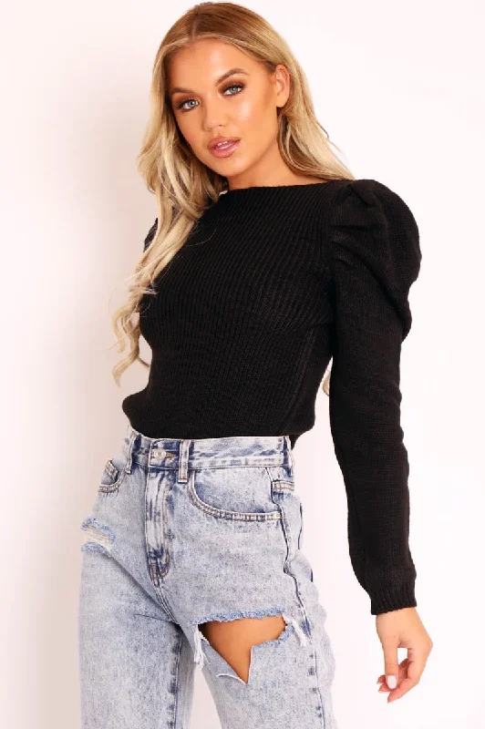 urban style pulloverBlack Chunky Knit Puff Sleeve Jumper - Hannahmae