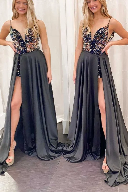 Price Rollback trendy mini dressSpeical Navy Sequins Short Dress with Black Long Train Price Rollback trendy mini dressSpeical Navy Sequins Short Dress with Black Long Train