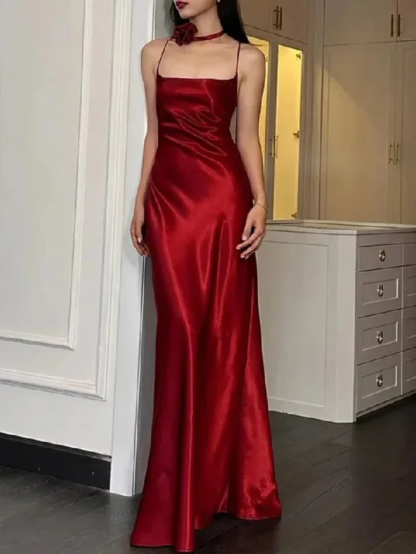 sophisticated dressElegant Burguny Spaghetti Straps Long Prom Dress Backless Evening Dress Y7748