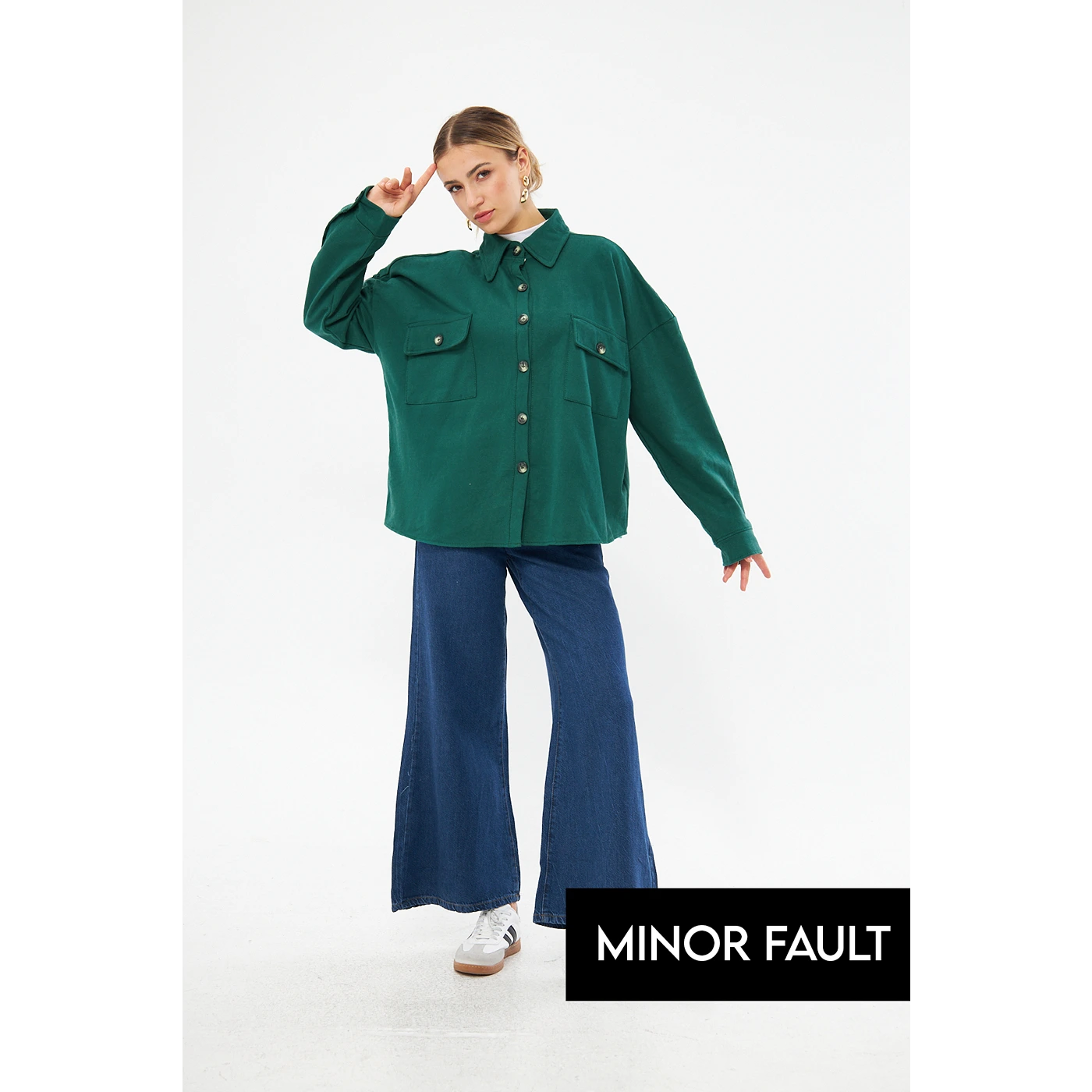 Hurry In cool activewear hoodie(Minor Fault) Green Oversized Shacket