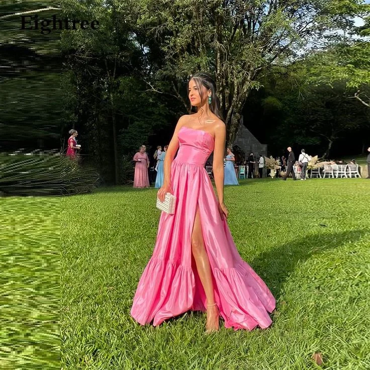 Hot Deal satin dressSimple Pink Long A Line Prom Dress Strapless Sleeveless Club Gowns Side Slit Formal Party Night Evening Dress Y6242 Hot Deal satin dressSimple Pink Long A Line Prom Dress Strapless Sleeveless Club Gowns Side Slit Formal Party Night Evening Dress Y6242