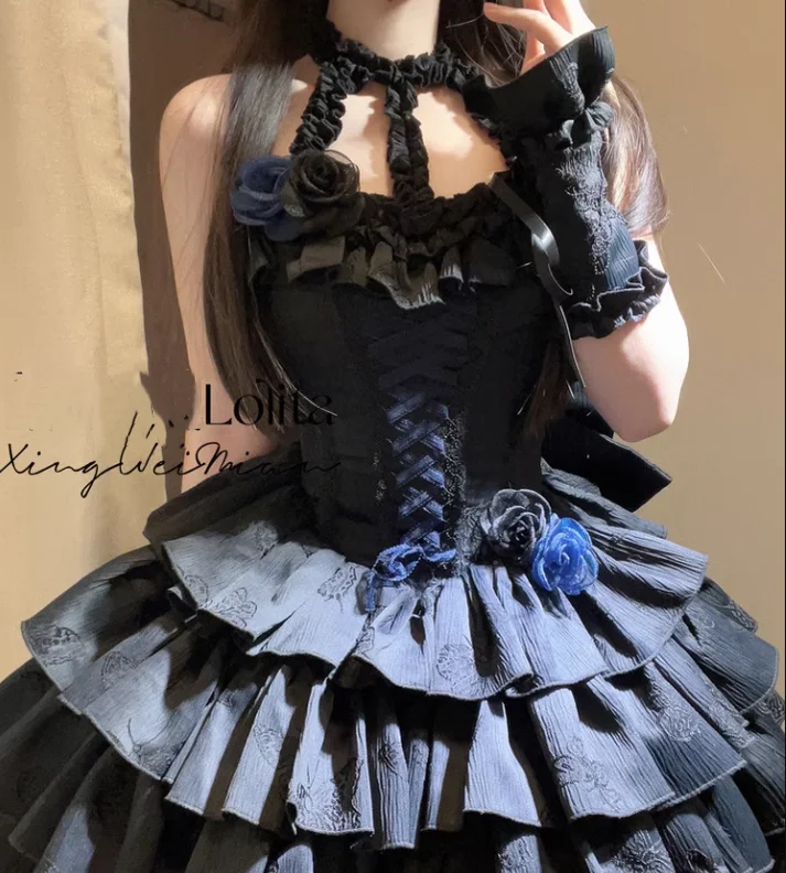 silk dressXingweimian~Sunset Venus~Gothic Lolita Formal Dress Fishbone Waist JSK Dress Set