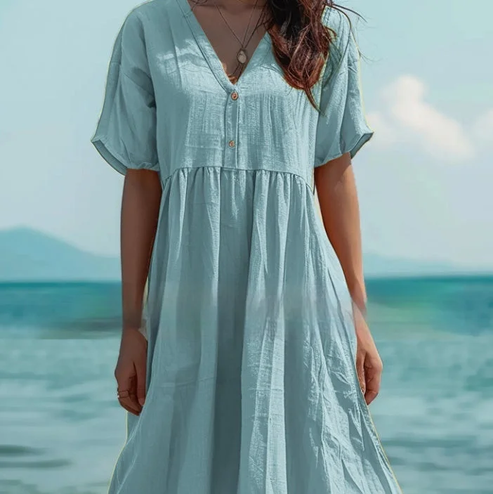 Special Savings floral wrap dressWomen's Short-sleeved Cotton And Linen Swing Dress
