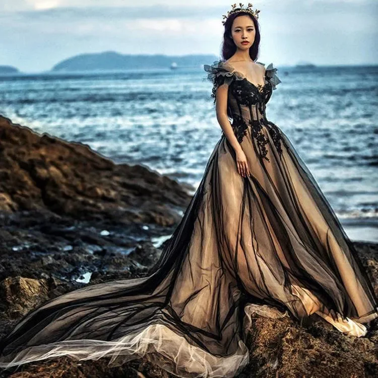 Limited Time Offer casual evening dressGothic Black and Champagne Beach Wedding Dresses 2024 Off Shoulder Chapel Train Fairy Princess Outdoor Bride Wedding Gowns Limited Time Offer casual evening dressGothic Black and Champagne Beach Wedding Dresses 2024 Off Shoulder Chapel Train Fairy Princess Outdoor Bride Wedding Gowns
