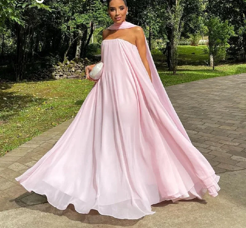 Closeout formal dressSimple Pink Strapless A Line Evening Dresses With Scraf Chiffon Holiday Gowns Floor Length Dinner Party Dress For Women Closeout formal dressSimple Pink Strapless A Line Evening Dresses With Scraf Chiffon Holiday Gowns Floor Length Dinner Party Dress For Women