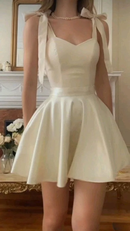 evening dressElegant Straps Ivory A Line Birthday Outfits Mini Prom Dress Y7657