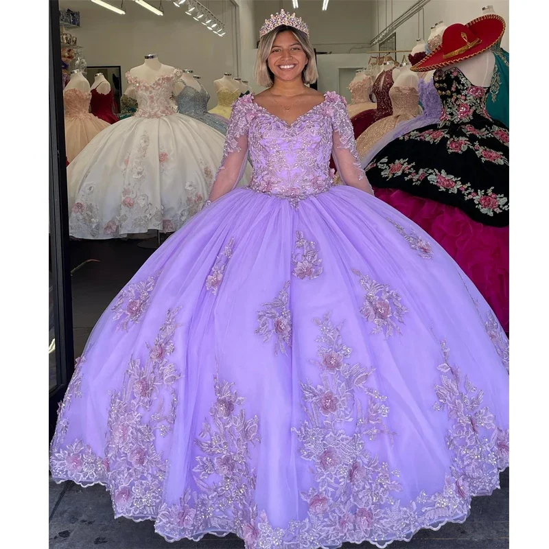 Extra Savings elegant shift dressLavender Sexy V-Neck Quinceanera Dresses Ball Gowns With Appliques Lace 3DFlower Tulle Sweet 16 Dress Court Train Vestidos De 15 Extra Savings elegant shift dressLavender Sexy V-Neck Quinceanera Dresses Ball Gowns With Appliques Lace 3DFlower Tulle Sweet 16 Dress Court Train Vestidos De 15