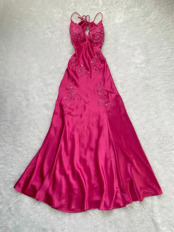 chic shift dressCharming Hot Pink Long Evening Gown Beaded Prom Dress Party Dress Y7526