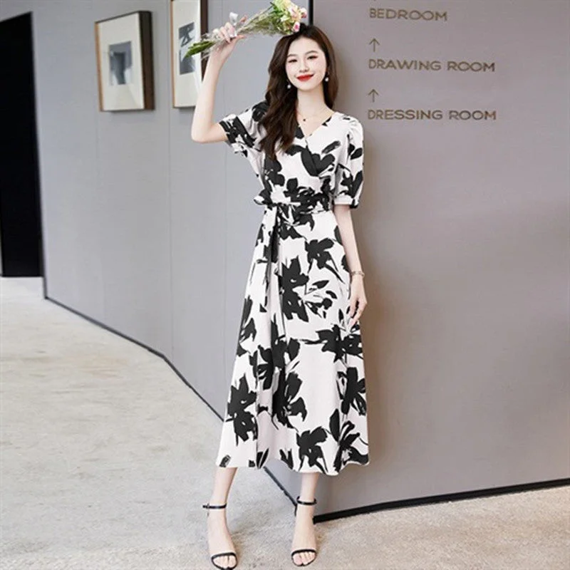 Midnight Madness trendy mini dressFashion V-neck Printed Short Sleeve Dress Women