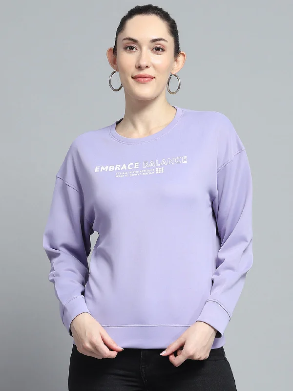 Weekend Special athletic streetwear sweatshirtWomen Purple Printed Round Neck Full Sleeve Sweatshirt