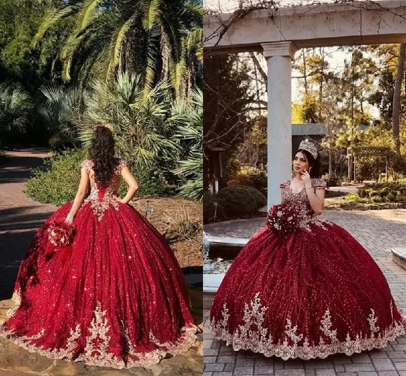 Price Smash flowy maxi dressDark Red Beaded Ball Gown Quinceanera Dresses Gold Beads Sweet 16 Dress Pageant Gowns vestido de 15 anos años quinceañera