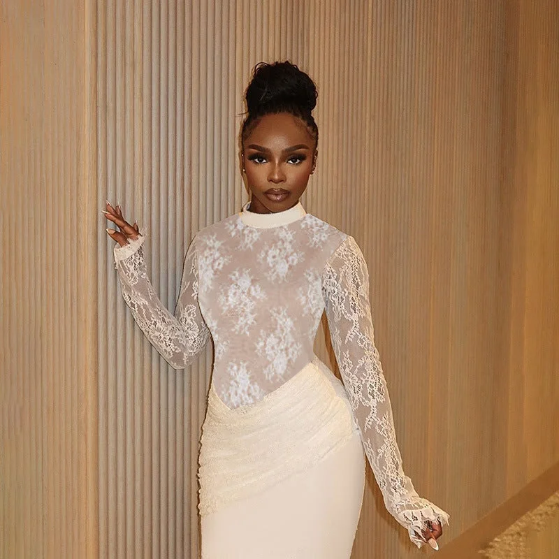 Incredible Offers modern dressSlim Lace Long Sleeve Dress Women