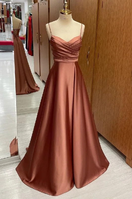 Price Meltdown summer floral dressSatin Spaghetti Straps Lace-Up A-Line Bridesmaid Dress,Simple Prom Dress Y7037