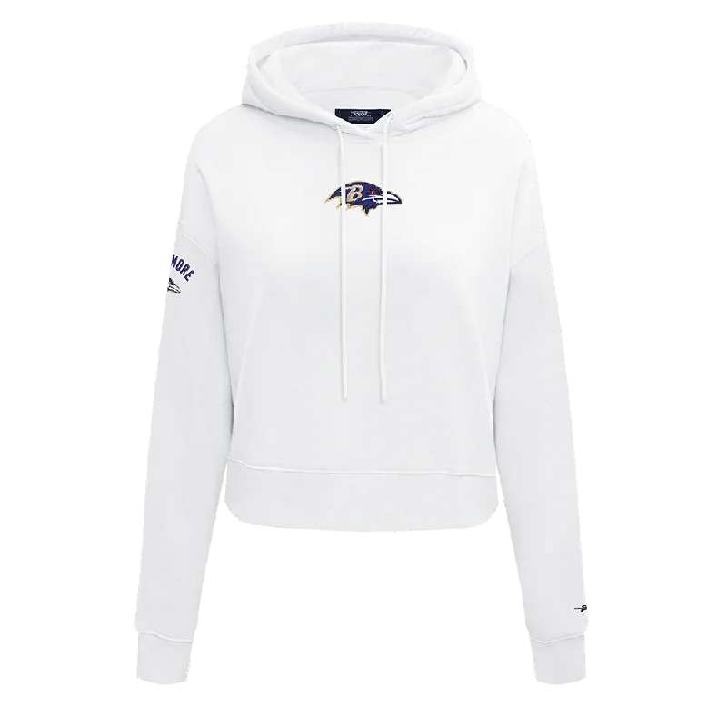 Now or Never fashion sportswear hoodieNFL BALTIMORE RAVENS CLASSIC WOMEN'S CROPPED PO HOODIE (WHITE)