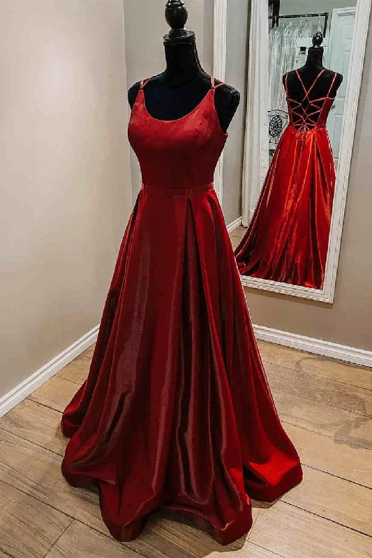 puff sleeve dressElegant Red Straps Satin Prom Dress