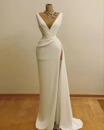 casual day dressV Neck Slit Side Long Prom Dresses Evening Gown S23456