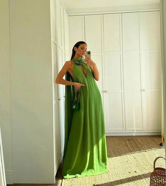 Price Drop spaghetti strap dressSimple Green Long Prom Dress,Green Maxi Dress  Y7091