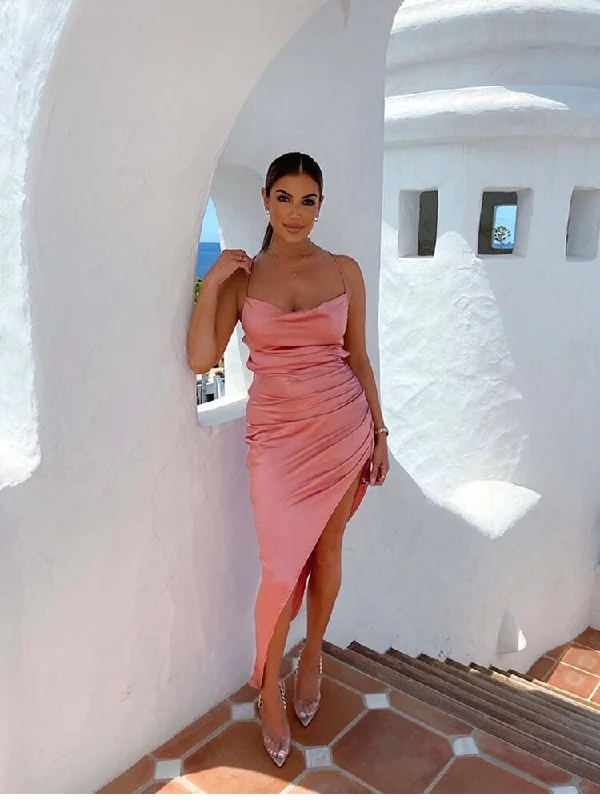 Deal Mania pleated dressBerriesJam - Backless Lace up Split Swinging Neck Satin Maxi Dress Deal Mania pleated dressBerriesJam - Backless Lace up Split Swinging Neck Satin Maxi Dress