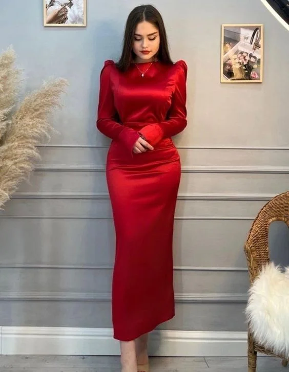 sophisticated dressRed Elegant Long Sleeves Evening Dress,Red Prom Dress Y6933