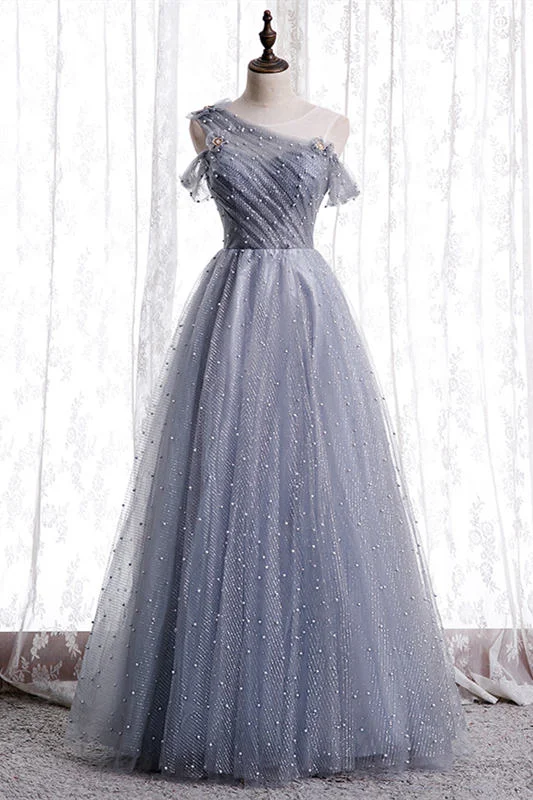 Year-End Sale chic dressGorgeous Grey Beaded Long Prom Dress