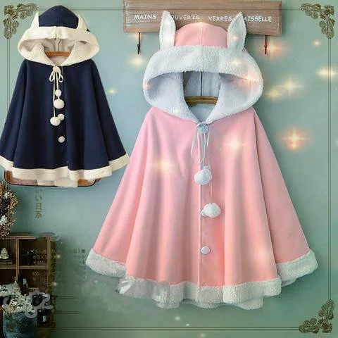 Savings Spectacular Pink/Navy Kawaii Rabbit Ears Hoodie Cape YV16042