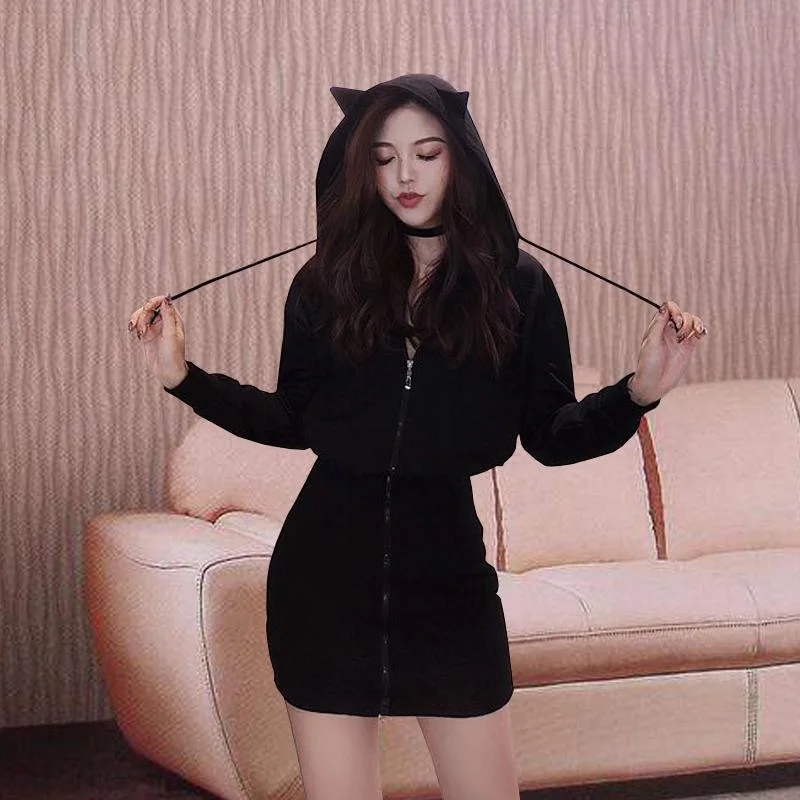 Overstock Sale Cat Ears Hoodie Sweater Dress SD00252