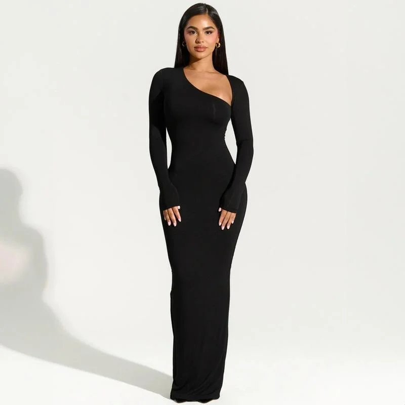 oversized dressSexy Black Asymmetrical Slit Maxi Dress