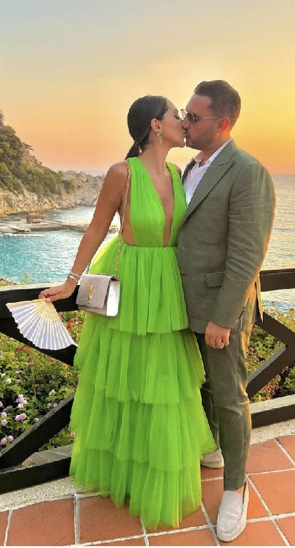 Value Deals casual dressElegant A-line V Neck Green Tiered Tulle Prom Dress,Green Prom Gown Value Deals casual dressElegant A-line V Neck Green Tiered Tulle Prom Dress,Green Prom Gown