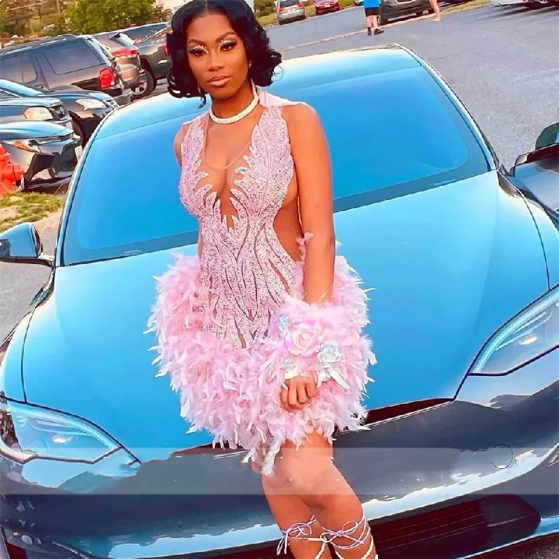 Online Specials lace-up dressPink Sheer O Neck Short Prom Dress For Black Girls Sparkly Beaded Birthday Party Dresses Feathers Mini Mermaid Homecoming Abiti Online Specials lace-up dressPink Sheer O Neck Short Prom Dress For Black Girls Sparkly Beaded Birthday Party Dresses Feathers Mini Mermaid Homecoming Abiti