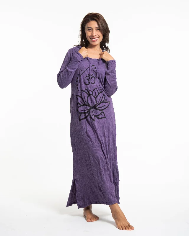 Super Deal Womens Lotus Om Long Hoodie Dress in Purple