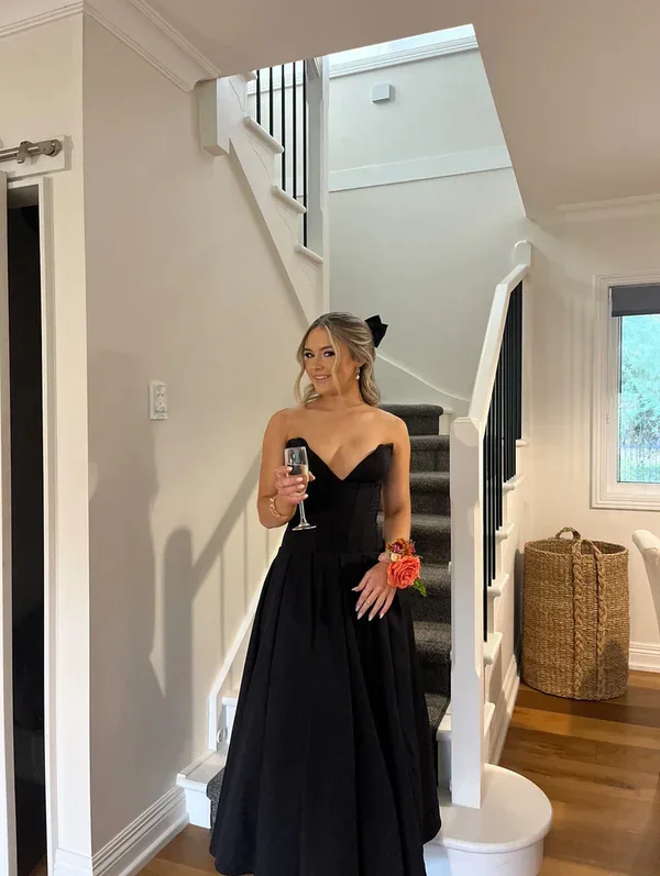Super Deal wool dressElegant Black Sweatheart A-Line Long Party Dress
