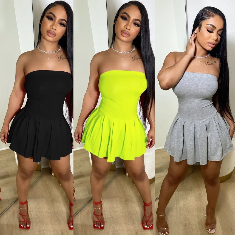 Major Savings vintage dressSolid Color Off-the-shoulder Tube Top Dress