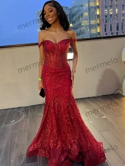 sleek midi dressred mermaid PROM Dress