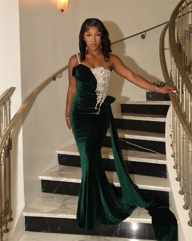 Friends and Family Sale casual midi dressDark Green Velvet Spaghetti Beaded Appliques Prom Dresses For Black Girls Mermaid Formal Occasion Dress With Train Birthday Gown Friends and Family Sale casual midi dressDark Green Velvet Spaghetti Beaded Appliques Prom Dresses For Black Girls Mermaid Formal Occasion Dress With Train Birthday Gown