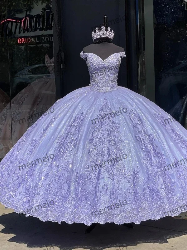 draped dressLavender Off-Shoulder Quinceanera Dresses Birthday Party Ball Gown