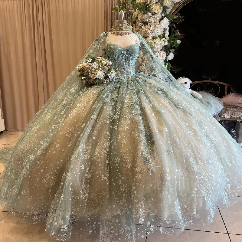Special Offer printed dressQuinceanera Dresses With Cape Ball Gown Sweetheart Lace Beading Tulle Lace-Up Backless Party Princess Sweet 16 Dress