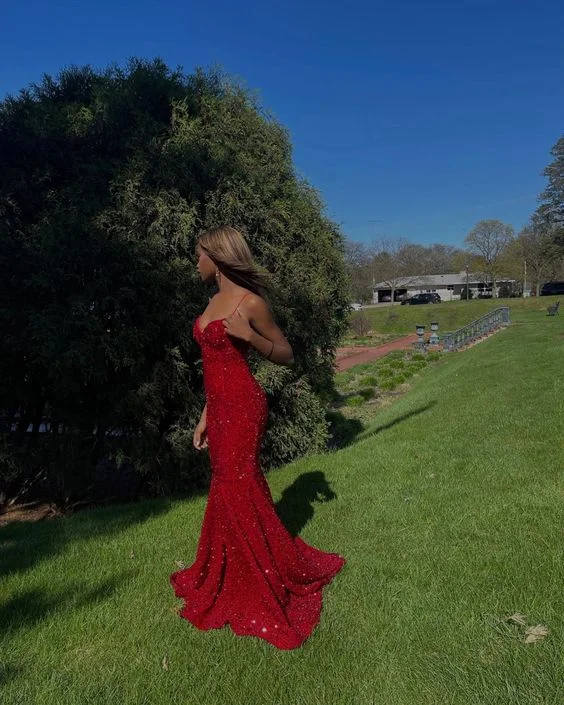 Members Only trendy dressRed V-Neck Mermaid Long Prom Dress, Evening Dress Y5959