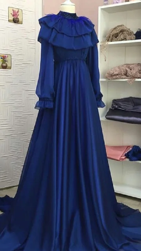 Limited Availability sleek dressModest Royal Blue A-line Long Prom Dress,Royal Blue Formal Gown Y6965